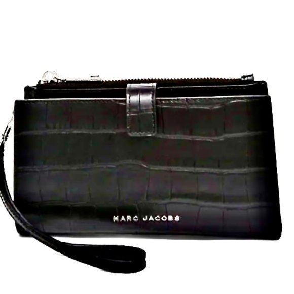 Marc Jacobs New York Black Croc Impressed Leather Phone Wristlet Wallet Wmns NWT - Picture 3 of 7